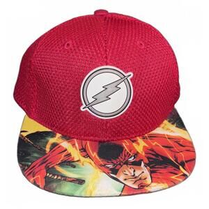 DC Comics The Flash Justice League Graphic Snapback Cap - Red With Flash On Bill